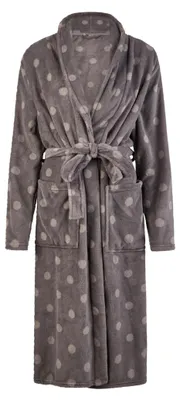 Produktbild von By Louise Damen Bademantel Saunamantel lang mit Gürtel Grau Punkte - Grösse: XL, Farbe: Grau Punkte - Gray Dots