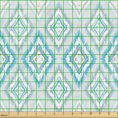 Produktbild von ABAKUHAUS Ikat Gewebe als Meterware, Blasses farbiges geometrisches aztekisches Muster-traditionelle peruanische Kultur-Elemente, 1 M (148 x 100 cm), Himmelblau Weiß Grau