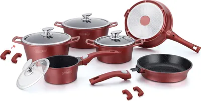 Obrázek produktu pro GiftyCity Sada nádobí Royalty Click, 14 ks, barva burgundy