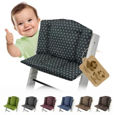 Produktbild von BAMBINIWELT Ersatzbezug, Kissen-Set für Hochstuhl/Kinderstuhl Stokke Tripp Trapp, Sitzverkleinerer (STERNE dunkelgrau)