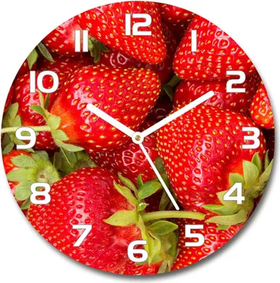 Produktbild von Wanduhr aus Glas 30fi Glasbild Glasuhr Gehärtetes Glas - weisse-zeiger - strawberries