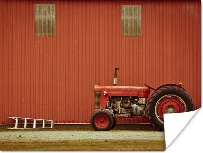 Produktbild von MuchoWow® Poster Traktor - Scheune - Rot - Bauernhof 120x90 cm - Wandbild
