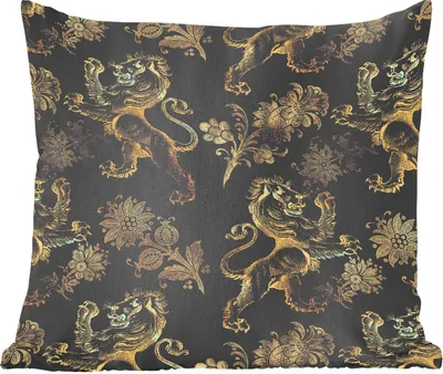 Produktbild von MuchoWow® Zierkissen Sofakissen Wohnzimmer Dekokissen 40x40 cm Muster - Drache - Gold - Foto Kissen - Schlafzimmer Dekoration