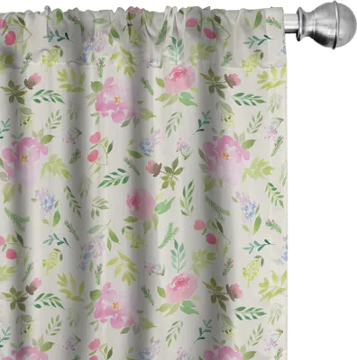 Image de ABAKUHAUS Rideaux à fleurs, voilages, motif pastel doux aquarellé sur le thème du renouveau printanier, fleurs et plantes fraîches, 2 pièces 75 x 245 cm, multicolore