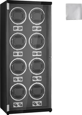 Produktbild von SucceBuy Uhrenbeweger für 8 Automatikuhren, superleise japanische Mabuchi-Motoren, blaues LED-Licht und Adapter, hochdichtes Platinengehäuse mit schwarzem PolyurethanFinish
