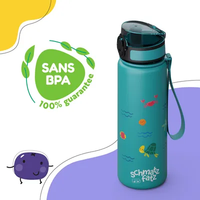 Image de Schmatzfatz Gourde Enfant 500ml - Anti Fuite, Sans BPA, Design Coloré, Fermeture 1 Clic, Compatible Boissons Gazeuses, Facile à Nettoyer, Avec Infuseur de Fruits, Mer d'essence