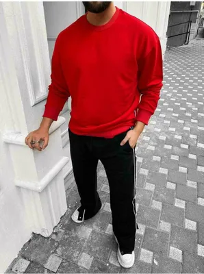 Produktbild von Megaman Jeans Oversize Pullover Herren Sweatshirt Rundhals Langarmshirt Basic Sweatjacke L Rot