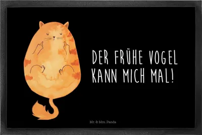 Produktbild von Mr. & Mrs. Panda Schmutzfangmatte Katze Frühaufsteher 40 x 60 cm - Schwarz - Geschenk, Kaffee, Gummi-Fußmatte, Katzen, Fußabtreter, Mittelfinger, fußmatte, Genervt, Tiger