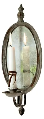 Produktbild von Kerzenhalter Eugene | Spiegel mit Halterung für Stabkerzen | Spiegelglas mit Eisenrahmen | Antiker Look | 37,5 cm, antikbraun