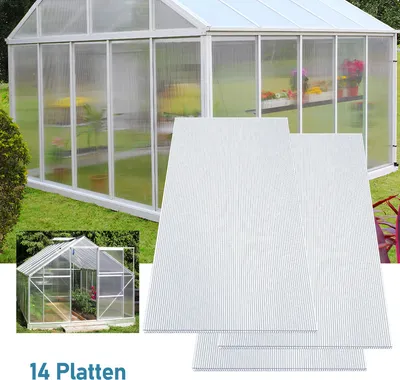 Produktbild von Fiqops Hohlkammerstegplatten 14-tlg. Doppelstegplatten Gewächshausplatten Stegplatten Stoßsicher UV-beständig 121x60,5 cm Polycarbonat Transparent