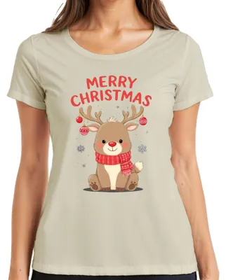 Productafbeelding van Merry Christmas, rendiermodel, kerstcadeau, schattig, dames T-shirt, natuur, 3XL