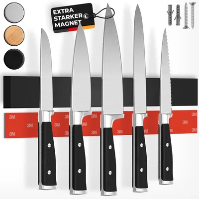 Produktbild von CUCINO Messer Magnetleiste selbstklebend 40cm - Vergleichssieger mit extra starkem Magnet - Einfache Montage mit 3M Klebeband ohne Bohren, Schwarz