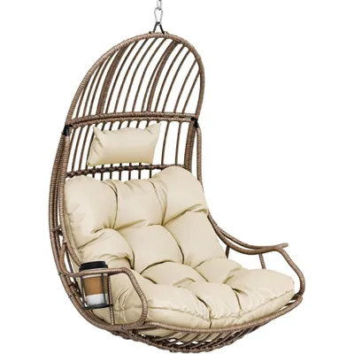 Produktbild von YITAHOME Hängesessel Schaukelsessel Eierschaukel Hängesessel bis 150 kg, Rattan mit Kissen & Getränkehalter, Beige