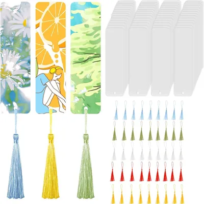 Produktbild von Lesezeichen Set 90 Stueck, 45 transparente Acryl, 45 bunte Quasten, fuer Bastelprojekte