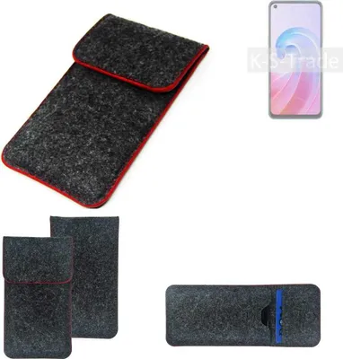 Produktbild von K-S-Trade Handy Schutz Hülle kompatibel mit Oppo A96 Schutzhülle Handyhülle Filztasche Pouch Tasche Case Sleeve Filzhülle dunkelgrau roter Rand