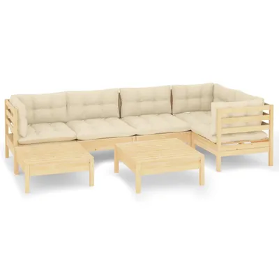 Produktbild von vidaXL 7-tlg. Garten-Lounge-Set mit Creme Kissen Massivholz Kiefer