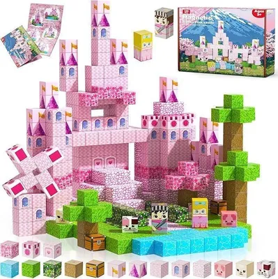 Produktbild von MEESHEEP Magnetische Bausteine Pink Schloss, STEM Montessori-Spielzeuge Mädchen (3-10J),Vorschule Sensorische Magnetbausteine Kinderspielzeug