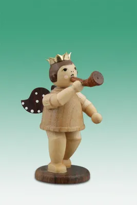 Produktbild von Holzfigur Musikantenengel mit Hifthorn und Krone natur Höhe 6cm NEU
