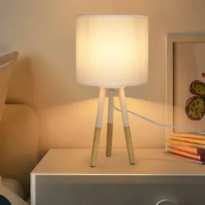 Zdjęcie produktu dla ZMH lampka nocna biała sypialnia drewno E27 salon styl wiejski lampa stołowa do łóżka jadalnia stół hotel bar kawiarnia