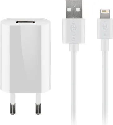 Immagine prodotto di 1x Goobay 44978 Set di ricarica Apple Lightning (5 W), bianco, 1 m - Adattatore di corrente con cavo Apple Lightning, 1 m, bianco
