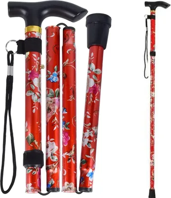 Productafbeelding van Wanderstock voor dames, inklapbaar en opvouwbaar - rood aluminium, verstelbaar, uitschuifbaar, duurzaam