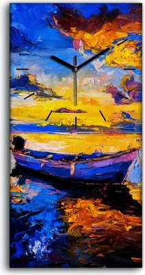 Produktbild von Dekor Leinwand Uhr Wandbilder Geräuschlos 30x60 Wasser Boot Himmel Wolke bunte - schwarze Hände