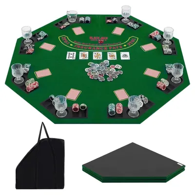 Produktbild von Pokermatte - Texas Hold'em Tischauflage - Faltbar - Für 8 Spieler - Mit Becherhaltern - Tragetasche - Grün