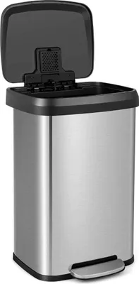 Produktbild von 50L Küche Mülleimer mit Sanft Schließendem Deckel & Desodorierungsfach Abfalleimer Silber