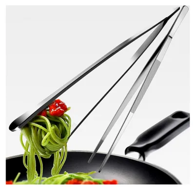 Produktbild von Kochpinzetten-Set, 2 Stück - Edelstahl, 30 cm lang, Küchenpinzette - Runde Grillpinzette zum Kochen und Braten sowie spitze Pinzette zum Dekorieren