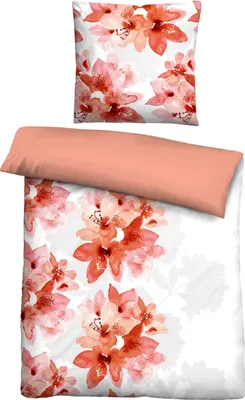 Produktbild von Traumhaft schlafen - Castell - Markenbettwäsche PolyBaumwolle Biber 0350349 FLORAL WENDE color: terra, size: 1x 155x220 cm + 1x 80x80 cm