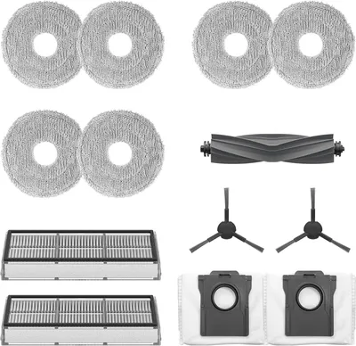 Produktbild von Zubehörset für L10s Pro Ultra Roboter, enthält 1x Hauptbürste, 2X Seitenbürsten, 2X Staubfilter, 2X Staubauffangbeutel, 6X Mopptücher (3 Paare)