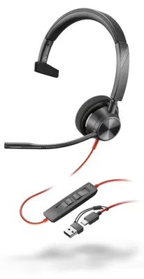 Zdjęcie produktu dla Słuchawki przewodowe USB-C Poly Blackwire 3310 – elastyczny mikrofon – model jednoobszarowy