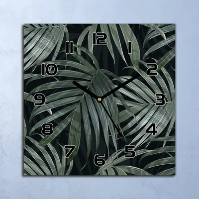 Produktbild von Wanduhr Echt-Glas-Küchenuhr Dunkle Palmblätter Quarz 30x30 Deko Bilder