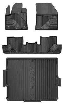 Image de Tapis en caoutchouc + bac de coffre pour Peugeot 3008 II 2016-2024 (SUV, plancher haut) – 5 pièces, noirs, sur mesure