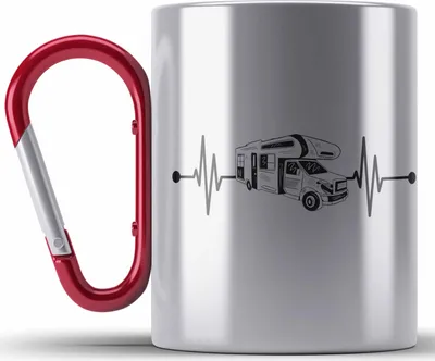 Produktbild von Trendation - Herzschlag Wohnwagen Wohnmobil Edelstahl Tasse Karabiner Geschenk Camper Wohnmobilfahrer Geschenkidee Lustig (Rot)