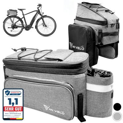 Image de Sacoche de vélo pour porte-bagages, extensible jusqu'à 20 litres, imperméable, couleur gris