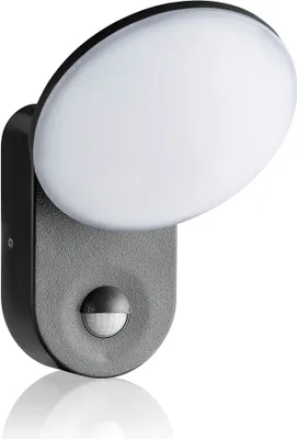A wall-mounted outdoor LED light with a motion sensor.