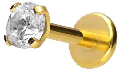 Produktbild von Ohrpiercing, Nasenpiercing Titan Labret mit Push Fit EINGEFASSTER KRISTALL Gold Stablänge: 9mm | Stabstärke: 1mm | Kristallgröße: 3mm