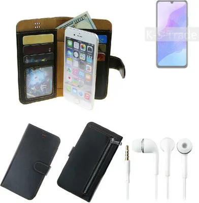 Produktbild von TOP SET Handy Hülle Schutz Hülle kompatibel mit Huawei Honor 30 Lite  schwarz aus Kunstleder + Kopfhörer Smartphone Tasche vollwertige Geldbörse