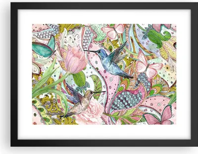 Produktbild von Gerahmtes Poster - Schwarzer Rahmen - Vogel Schmetterling Blume - 40x30 cm - Wand Bild - Wanddeko - Wandbilder - Wandposter - Bilderrahmen - Bilder - Kunstdruck - Wandbild - P2BAA40x30-4065