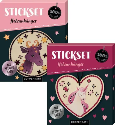 Produktbild von 100% s.g.: Sticken a. Holzanhäng. (Drache/Einhorn),sort.i.D.