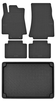 Image de Tapis en caoutchouc + bac de coffre pour Mercedes-Benz Klasa A W169 2004-2012 (hayon, coffre standard) – 5 pièces, noirs, sur mesure