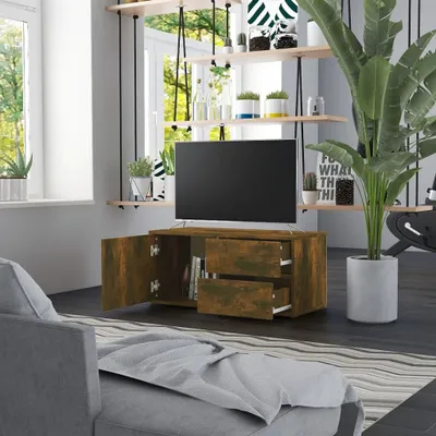 Produktbild von "im Sonderangebot"TV-Schrank Industriestil - CLORIS - Fernsehenschrank - Räuchereiche 80x34x36 cm Holzwerkstoff - NeuMöbel8175645