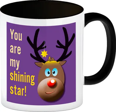 Produktbild von Weihnachten Kaffeebecher Schwarz mit Rentier Motiv in Lila