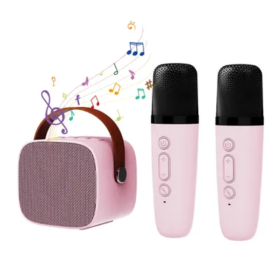 Produktbild von Mikrofon, Mini-Karaoke-Maschine, mit 2 kabellosen Mikrofonen, Stimme wechselnde Effekte, Mikrofone, Rosa, für Kinder