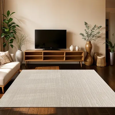 Produktbild von Teppich Wohnzimmer Hochflor Skandinavisches Design Boho Einfarbig Weiche Haptik Creme Grösse 160x220 cm