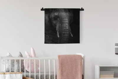 Produktbild von MuchoWow® Wandteppich Wandbehang Elefant - Tier - Schwarz 60x60 cm Tapisserie Dekoration Wandtuch - Dekorationen - Wand Decke
