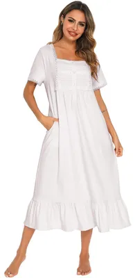 Imagen del producto de Camisón de algodón para mujer, estilo victoriano, con mangas cortas