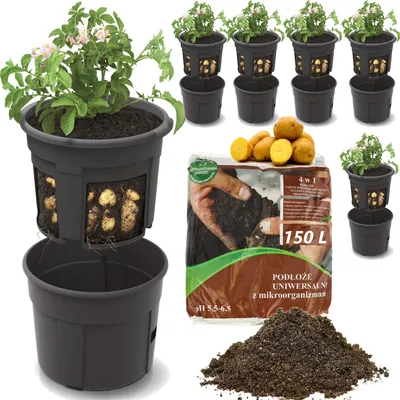 Obrázek produktu pro 6x květináč na brambory 28 l, květináč, vložka do květináče na pěstování zeleniny + univerzální zemina 150 l substrát 4 v 1 s mikroorganismy pro zeleninu