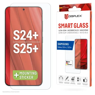 Produktbild von Displex Smart Glass (9H) für Samsung Galaxy S24+/S25+, Montagesticker, unzerbrechlich, Samsung, Galaxy S24+, Galaxy S25+, Trockene Anwendung, Staubresistent, Schlagfest, Kratzresistent, Transparent, 1 Stück(e)